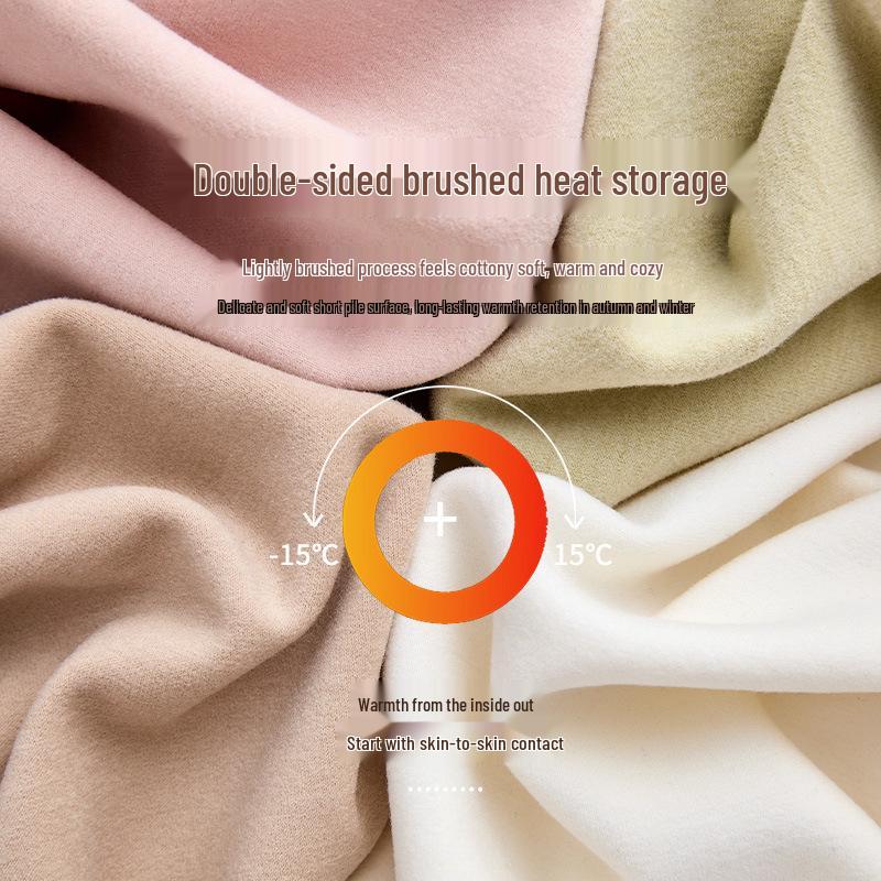 Women's Thickened Fleece Lined Slim Fit Round Neck Warm Underwear Set for Autumn and Winter