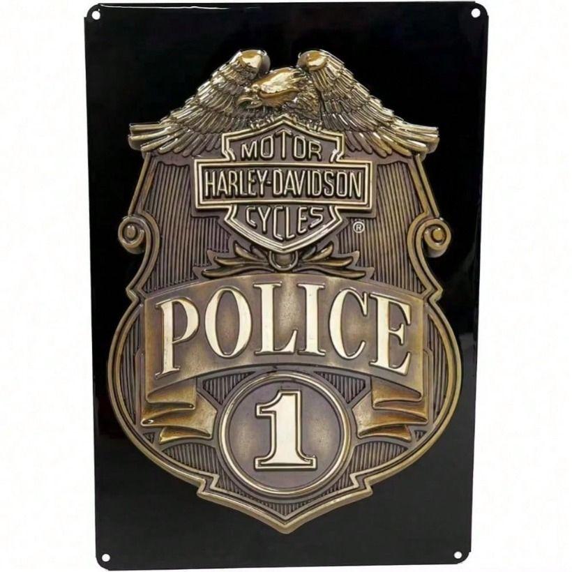 Tin Sign Vintage Police Motorcycle Wall Art Metal Poster