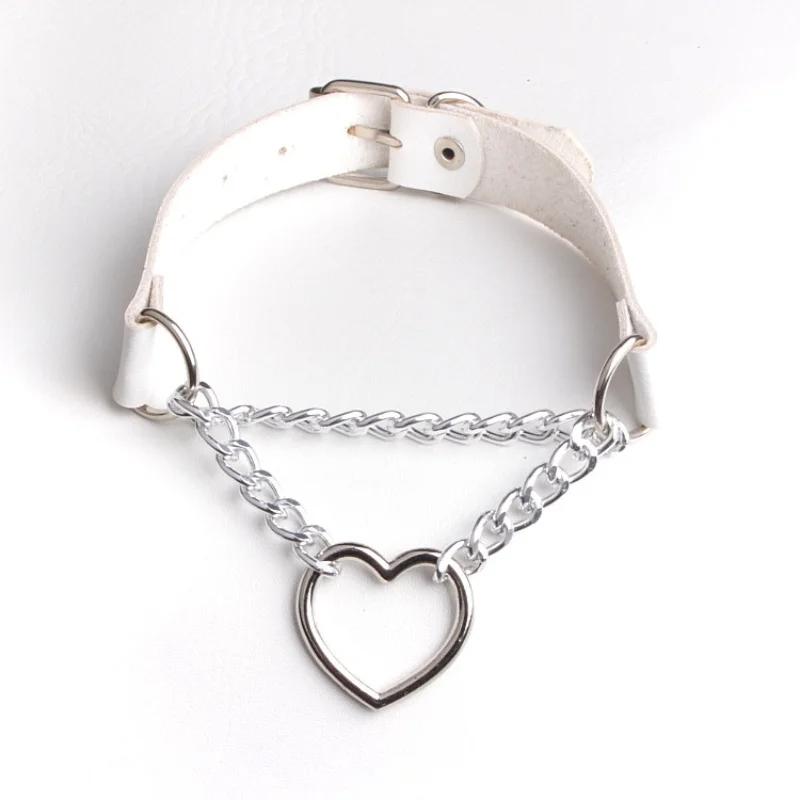 Sexy PU Leather Peach Heart Chain Collar BDSM Bondage Slave Body Harness Necklace Sex Toys for Couple Game