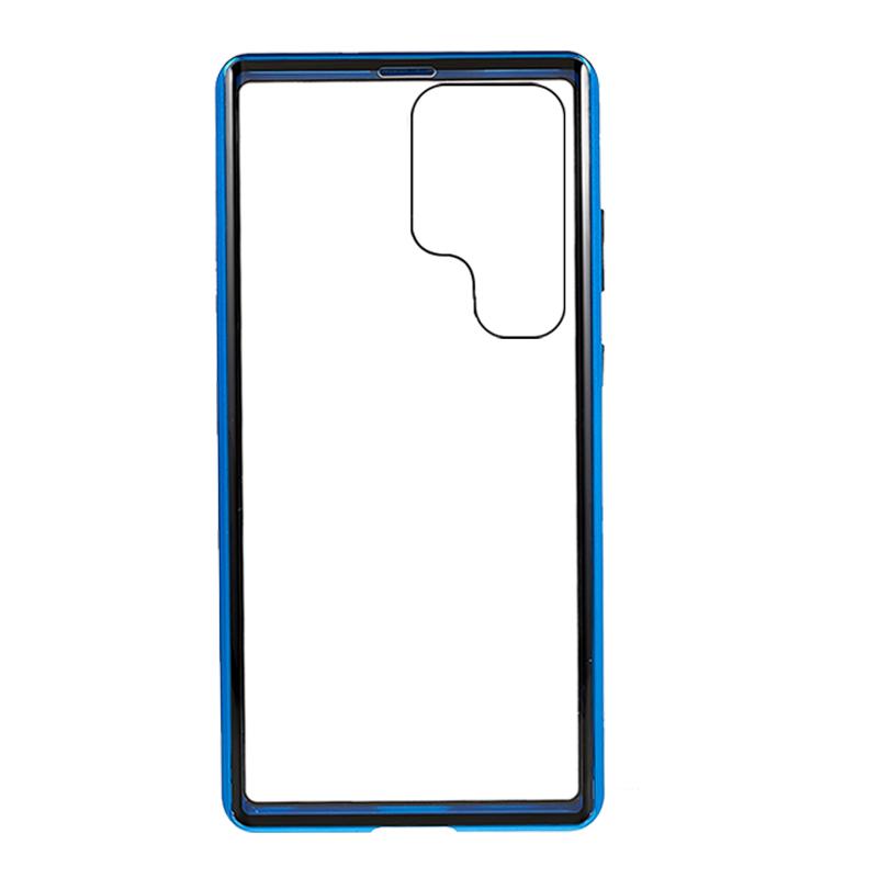 

For Samsung Galaxy S23 Ultra Metal Frame Double-sided Tempered Glass Phone Case Blue