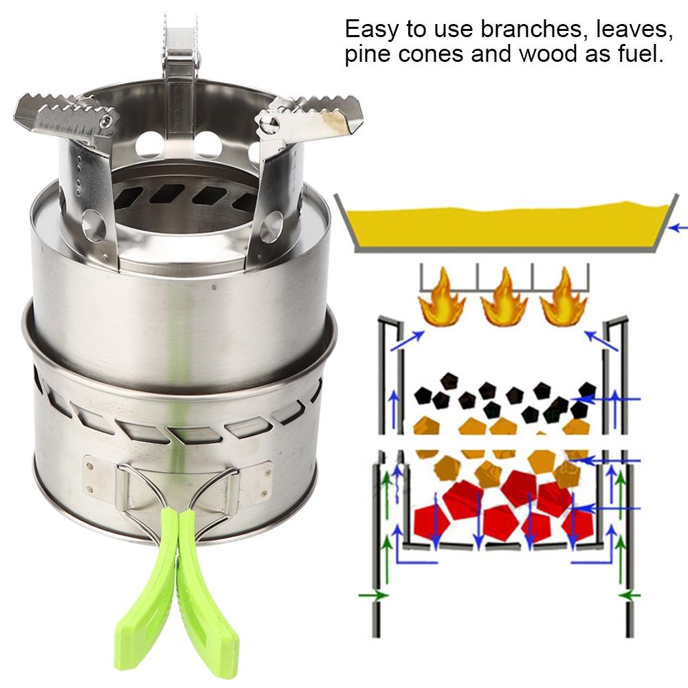 Outdoor Camping Equipment Windproof Wood Stove Cooking Stainless Steel Movable Oven Gas Cooker