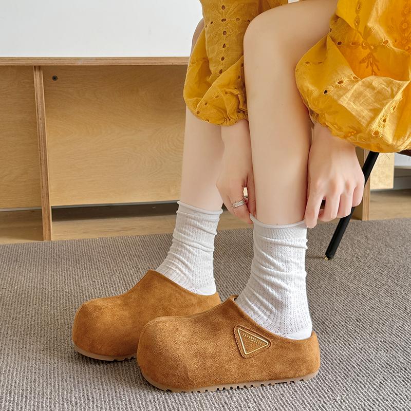 Fashion Autumn New Retro Solid Color Flat Bottom Women's Shoes Ladies Soft Footbed Slides Fashion Women Suede Slippers