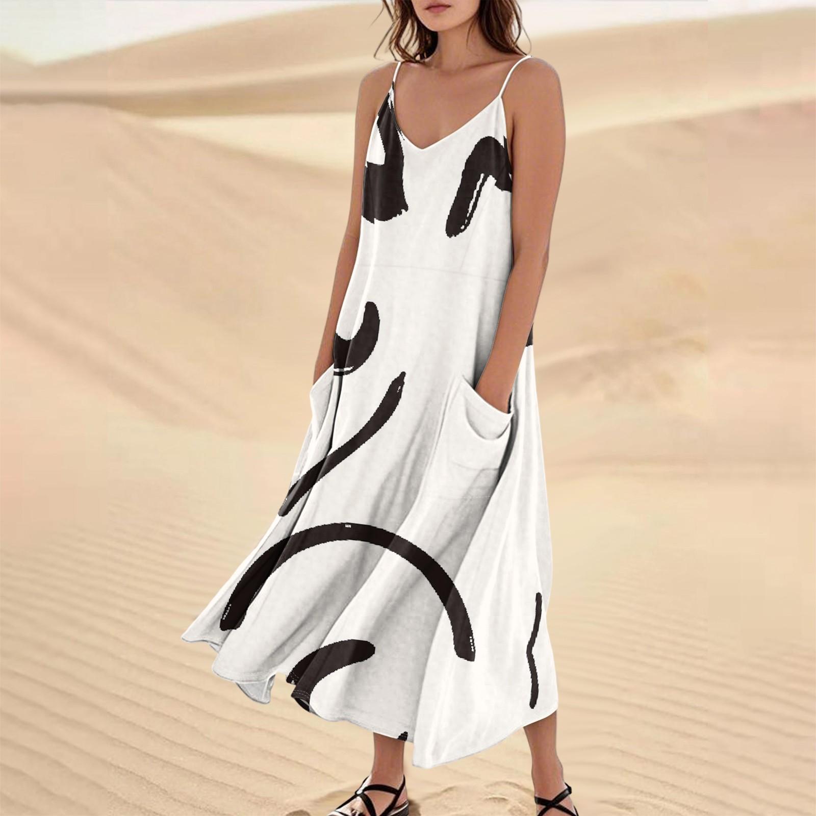 

Женское летнее платье, повседневные свободные длинные пляжные платья для отдыха L бежевый