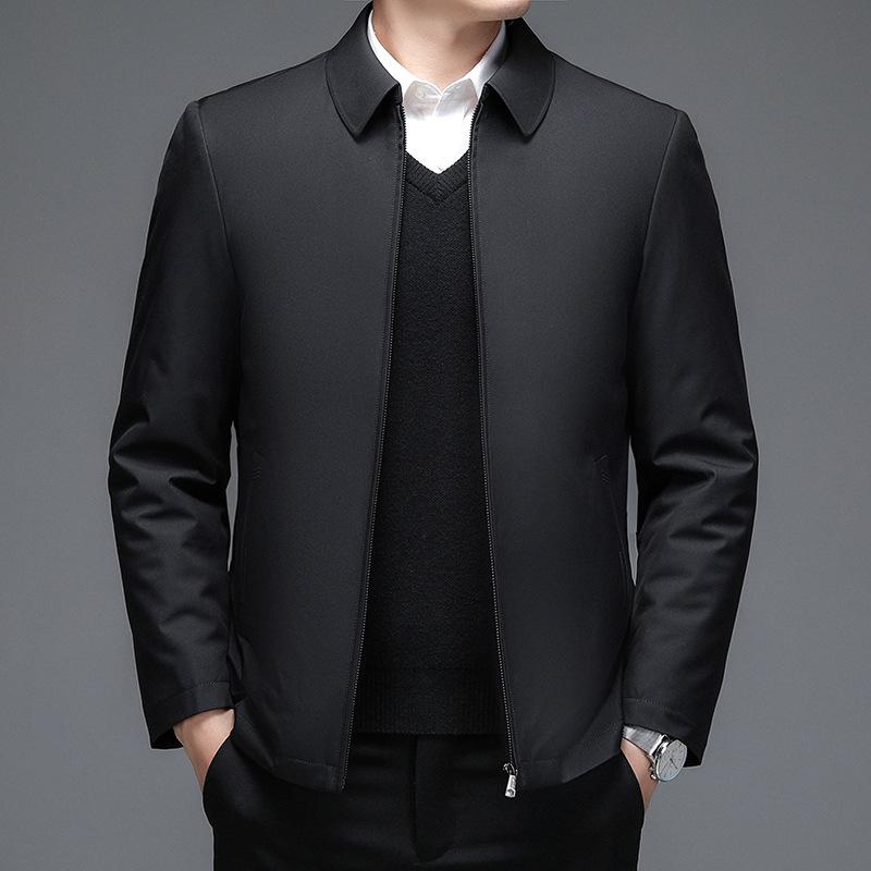 White Duck Down Jacket: Men's Hooded Casual Warm Coat with Removable Liner for Middle-Aged & Elderly