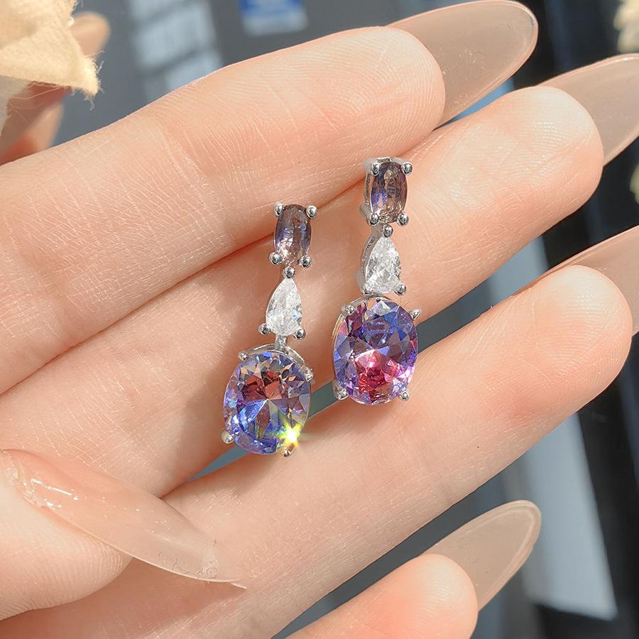 Mode Leichter Luxus Paraiba Halskettenanhänger Hochkohlenstoff-Diamantbesetzt Turmalfarbe Diamant-Steckohrringe Bunter Diamant Öffnungsring