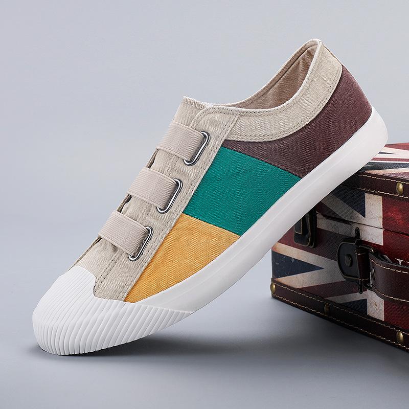 Spring Men's Slip-On Canvas Shoes: Korean Style Color Block, Breathable Casual Low-Top Skate Shoes