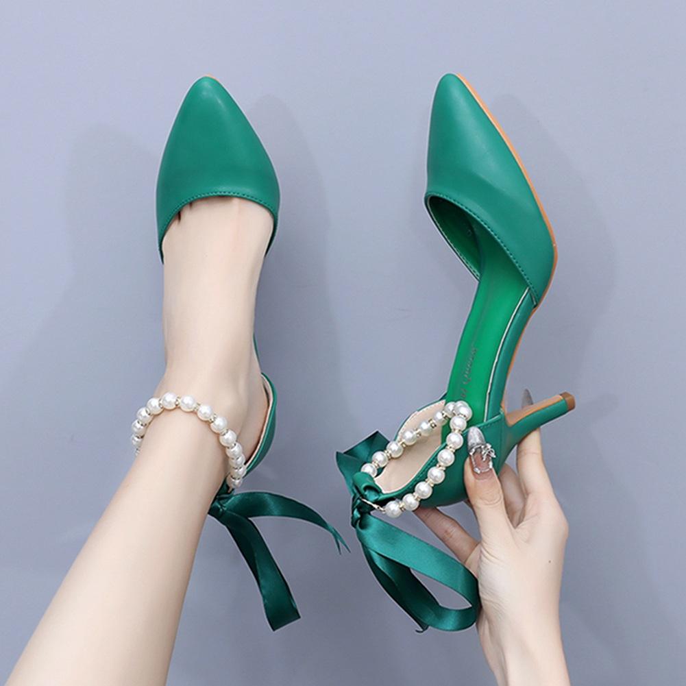7cm Sandály na středním podpatku Tenký podpatek Kamínkové Korálkové Stuhy Sandály Matná Měkká Kůže Svatba Banket Společenské Boty Ženy