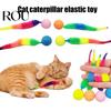Healthy Cat Entertainment Interactive Bouncy Ball with Tail Colorful Fuzzy Worm Enticing Pet Toy Rainbow Chasing for Indoor Cats