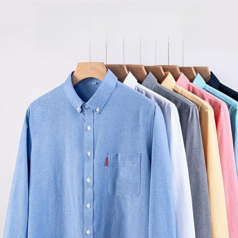 New 100% Cotton Oxford Men Shirts Long Sleeves Plaid Soft Regular Fit Formal Dress Shirt Pocket Social Blouse Male Clothes M-5XL