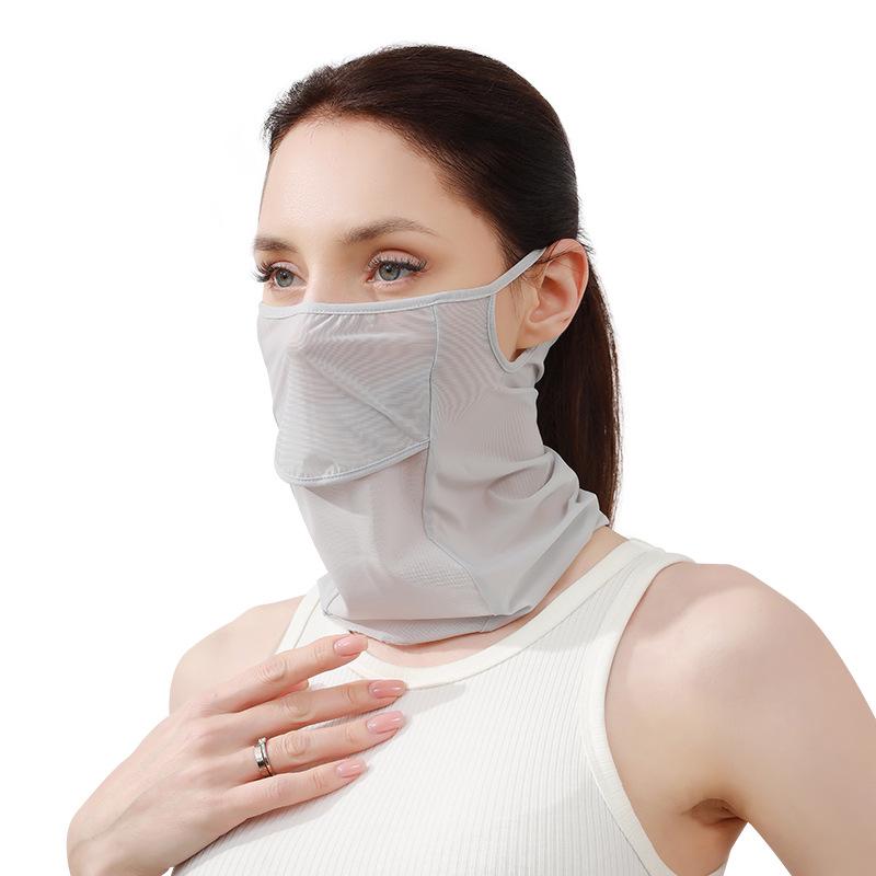 Breathable Summer Ice Silk Sunshade Face Mask with Ear Loops for Outdoor Sports and Neck Protection