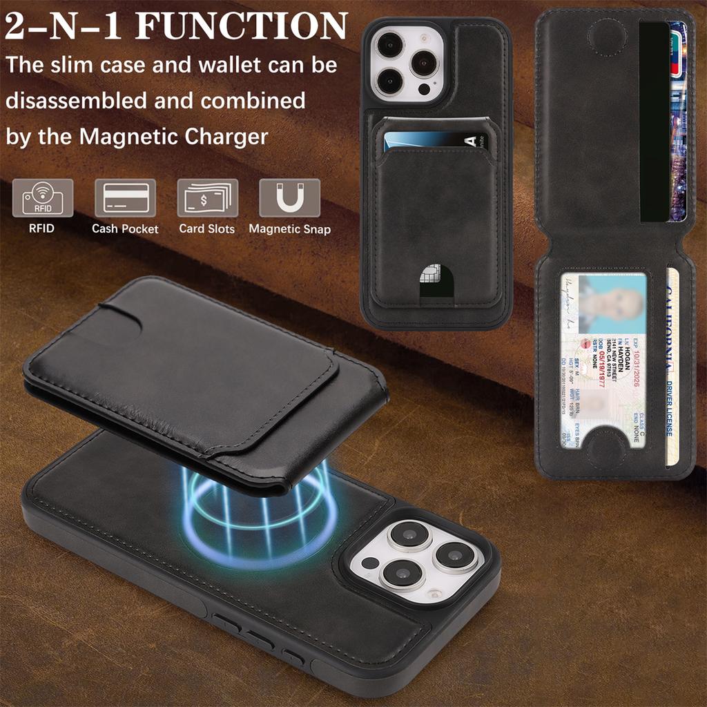 Magnetic Leather Phone Case with Card Holder for iPhone 12 - 17 Series Multi - Functional Stand Shockproof Protective Cover