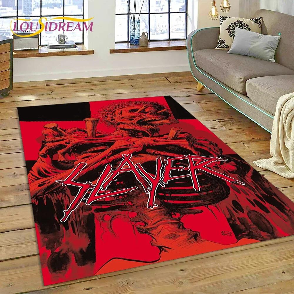 Tappeto Rock Slayer Heavy Metal Band 3D per Camera da Letto Soggiorno Casa Decorazione Divano, Gioco Bambini Grande Tappetino Decorativo Pavimento Regalo