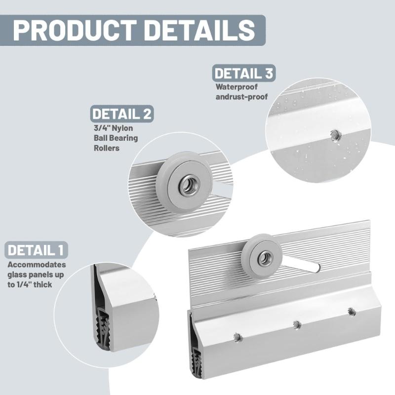 4pcs Adjustable Shower Door Rollers for 1/4 In Thick Glass Ensuring Level Installation Using Ball Bearing