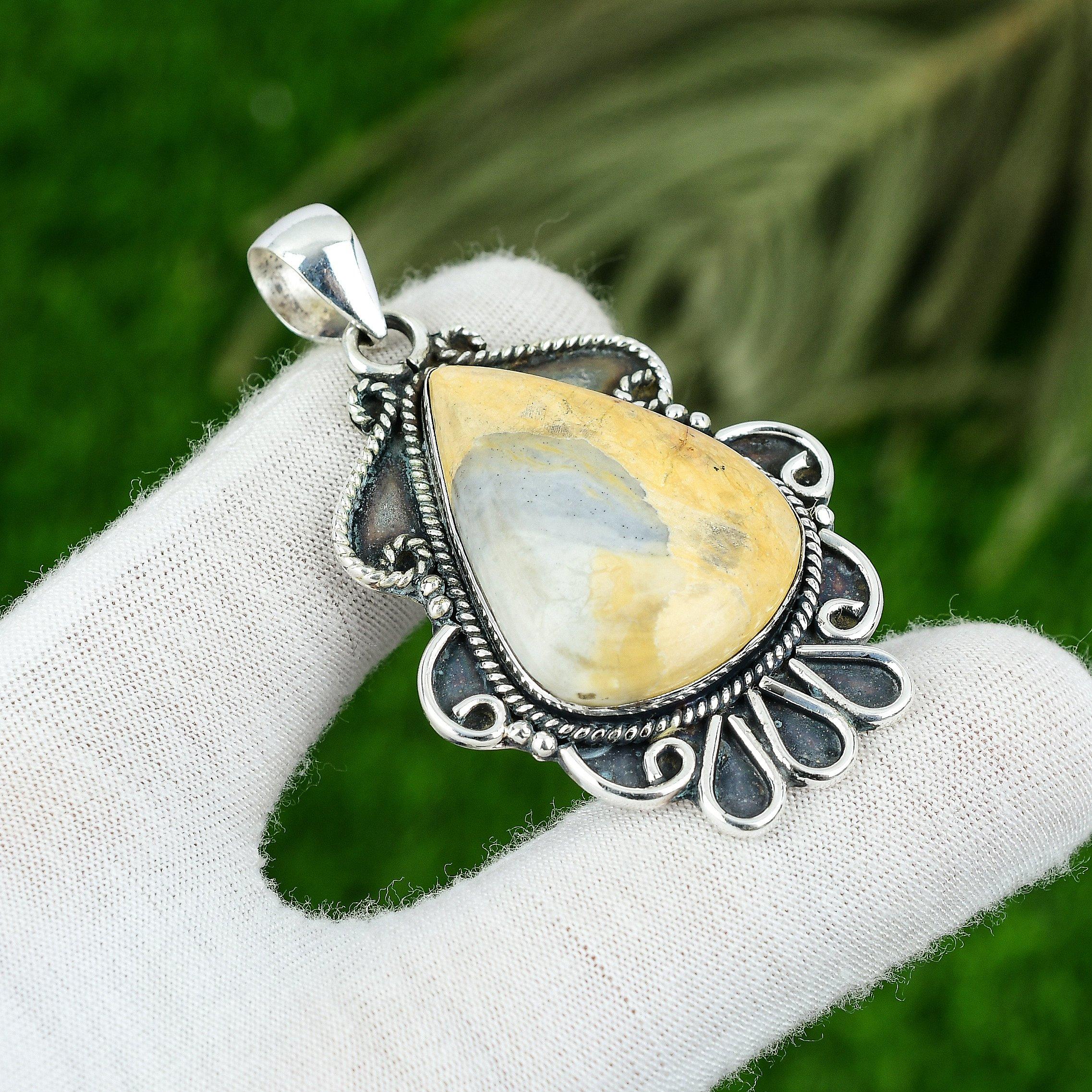 

Daughters Day Sale 925 Silver Maligano Jasper Stone Bezel Wife Pendant Jewelry