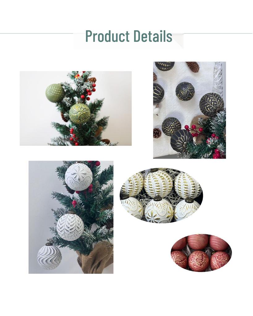 Retro Christmas Ornament Set - 12 Pieces, 8cm Holiday Decoration Balls for Tree