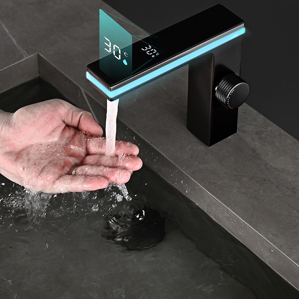 LED Washbasin Faucet with Digital Temperature Display Hot & Cold Water Mixer Tap LED Display Bathroom Sink Faucet