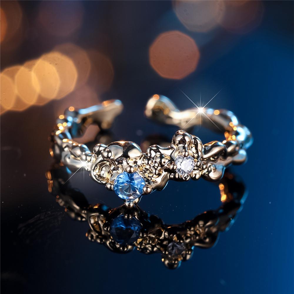 Charm Damen Wasserblau Kristall Verstellbarer Offener Ring Goldfarbe Süßes Geschenk Hochzeits Schmuck Für Frauen