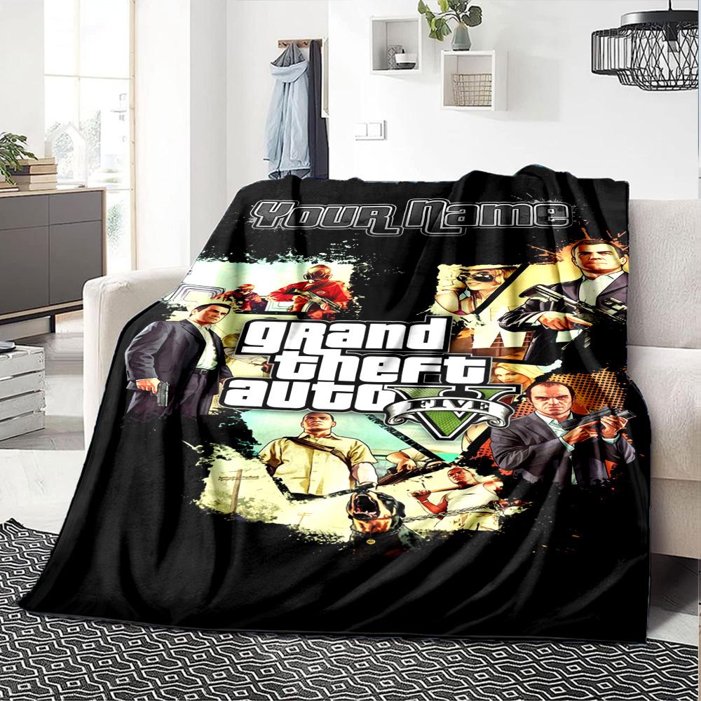 Grand Theft Auto Προσαρμόστε το Όνομά σας Κουβέρτα Ρίψης Εξατομικευμένη Κουβέρτα Μαλακή & Ζεστή Κατάλληλη για Καρέκλα Γραφείου Διακόσμηση Σπιτιού Καναπέ Κάθισμα για Όλες τις Περιστάσεις