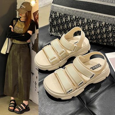 Sandalet kadın yazlık giyim moda gündelik tek karakter platform sandalet öğrenci spor tarzı cırt cırtlı açık burunlu sandalet