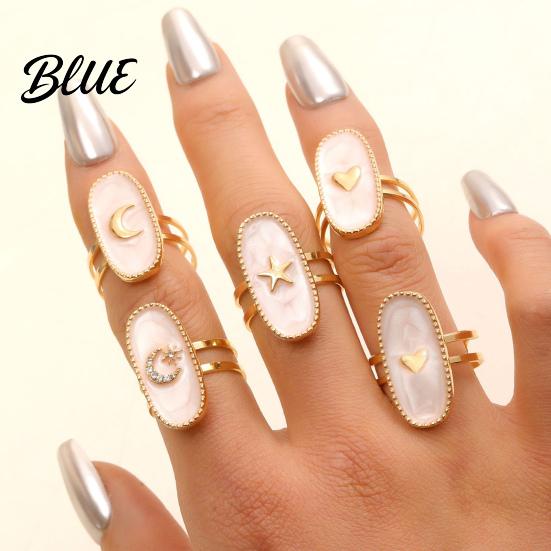Adjustable Double-ring Opening Ring Finger Oval Design Enamel Process Women