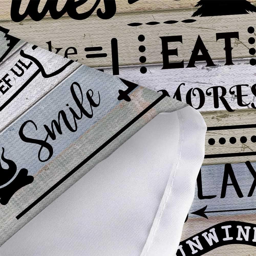 Camper RV Shower Curtain for Travel Trailer Bathroom, Farmhouse Camping Rules Quote Small Narrow Shorter Fabric Shower Curtains Set, Happy Camp