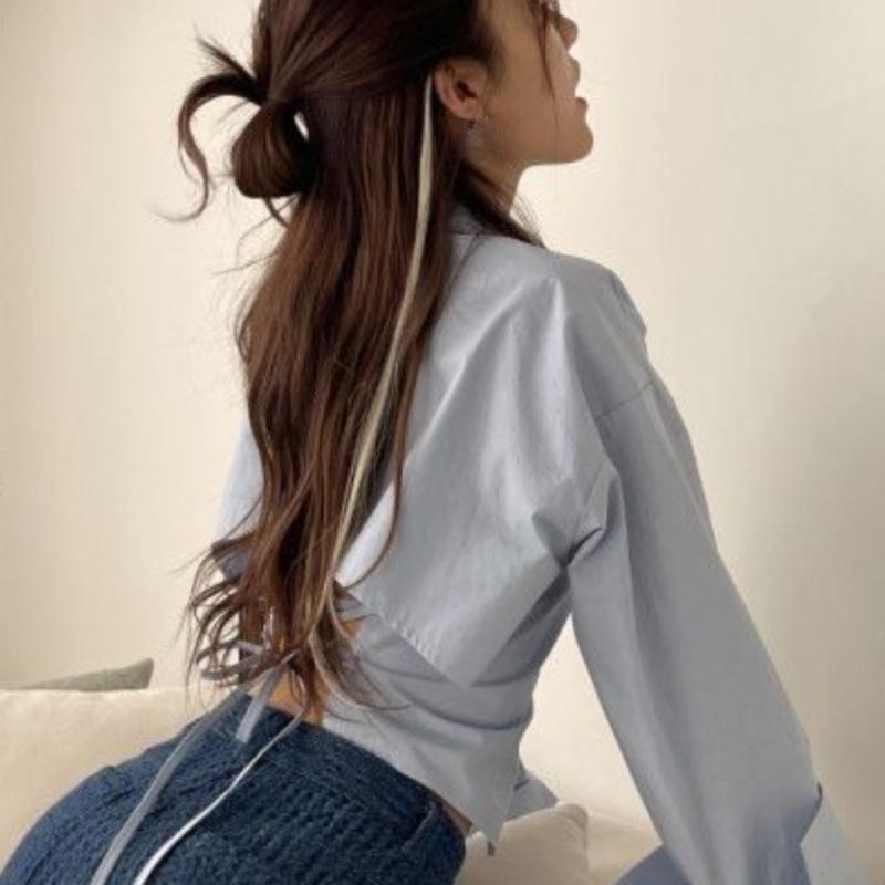 Gömlek Kadın Hotsweet Moda Şık Bandaj Tasarım Basit Ince Bahar Öfke Kore Tarzı Katı Tüm Maç Rahat Harajuku Kızlar