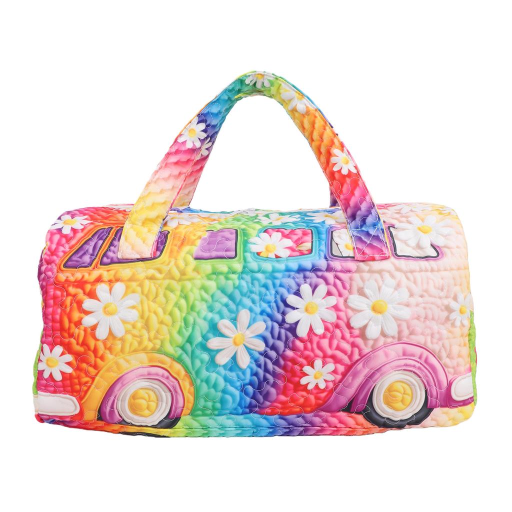 Quilted Duffle Bag Polyester Retro Floral Style Weekender Travel Bag for Picnic Camping Music Festivals Fitness Trips