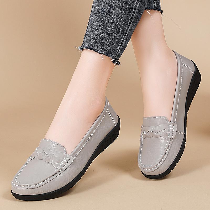 Echtes Leder Damen Ballerinas Keilabsatz Retro Schuhe Damen Slipper Damen Mokassins Leichtgewicht Übergröße Zapatos Mujer