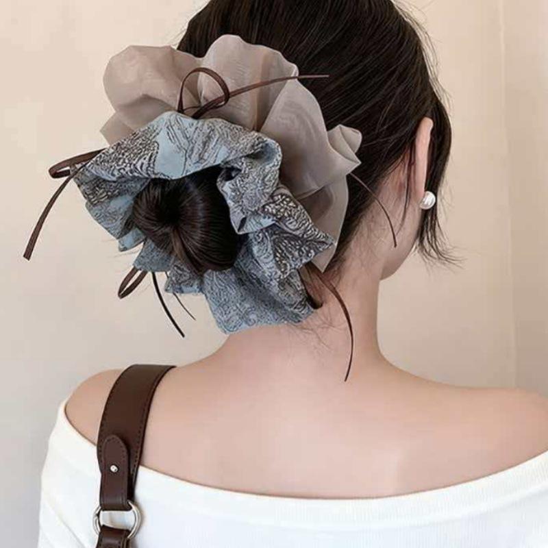 Chinese Bow Double Layer Floral Hair Tie for Women: Low Ponytail & Bun Accessory