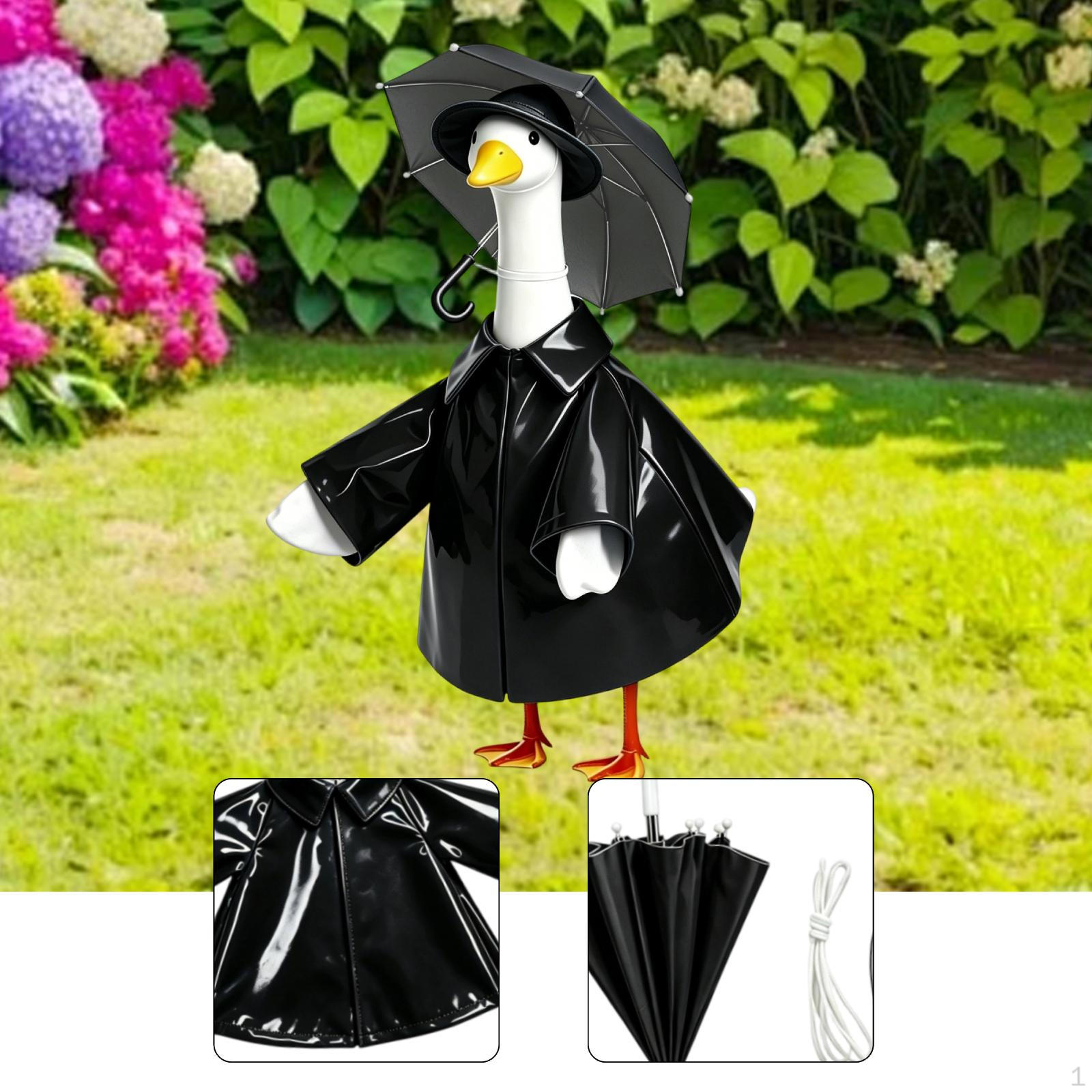 

Funny Raincoat Goose Outfit Cement Clothes inch Statue with Umbrella Hat for Home Patio чёрный