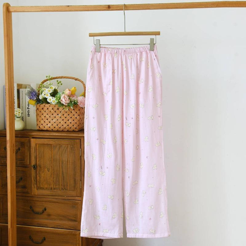 2026 Nya Vår och Höst Dam Pyjamasbyxor 100% Bomull Flerfärgade Mönstrade Byxor Casual Lösa Stora Hembyxor underdelar