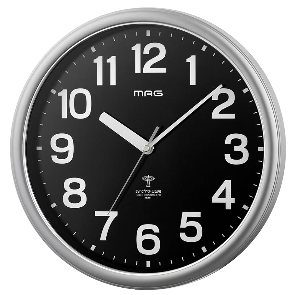 MAG Wall Clock, Radio-Controlled, Analog, 31.0cm Diameter, Nighttime Second Hand Stop,