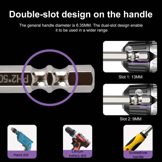 6Pcs/Set 25/50/65/70/90/150MM Magnetic Screwdriver Bits Set Non-Slip Heavy Duty Metal Impact-Resistant Hand Drills Impact Wrench Bits Replacement