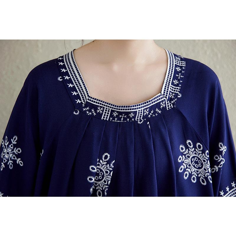 DIMANAF 2025 Summer Plus Size Dress Women Casual Long Vintage Cotton Dress Loose Basic Printing Dress