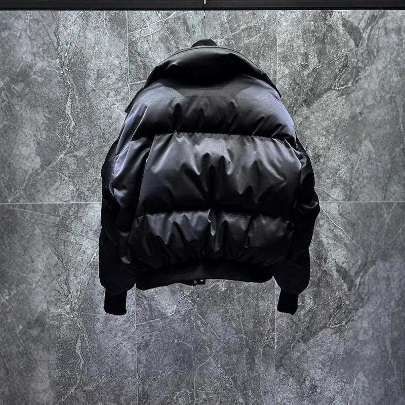 Warm Winter Cotton Puffer Jacket Men Women Thickened Stand Collar Casual Oversized Coat Black
