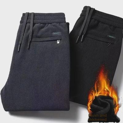 Men's Corduroy Straight-Leg Casual Pants with Velvet Lining for Autumn and Winter