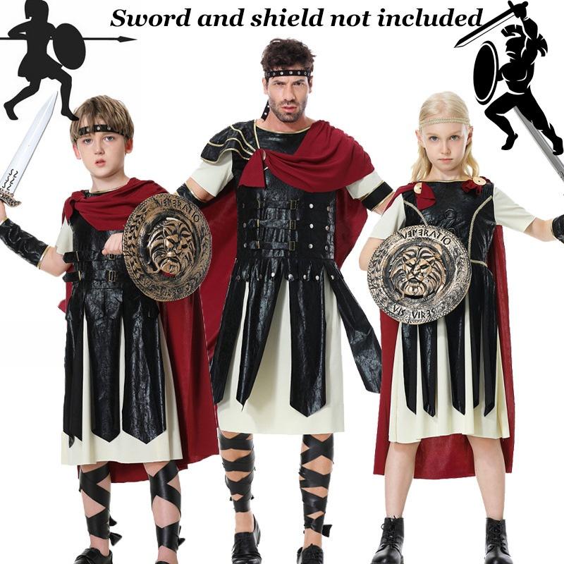 Festa de Fantasia de Halloween Roupa de Família Fantasia de Cavaleiro Soldado Adulto Masculino Cosplay Vestir-se, Personagens de Guerreiro Romano)