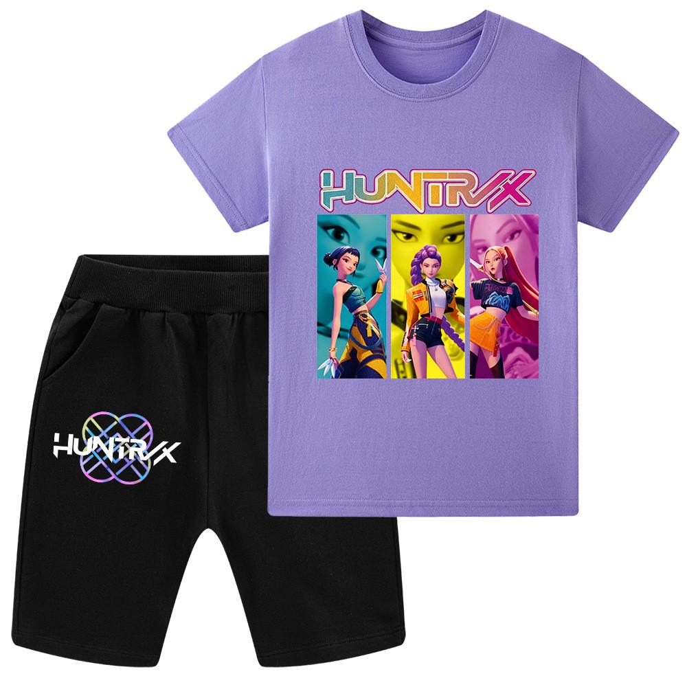 WA1236 Kids Boys Girls Kpop Rumi Zoey Mira Print Short Sleeves T-shirt Shorts Pants Sets