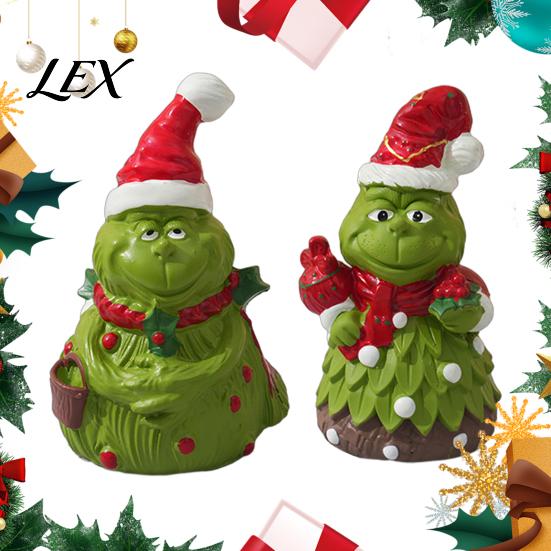 Holiday Gift for Friends Christmas Green Monsters Ornament with Santa Hat And Scarf, Resin Frog Small Sculptures Figurine Home Decoration, Outdoor