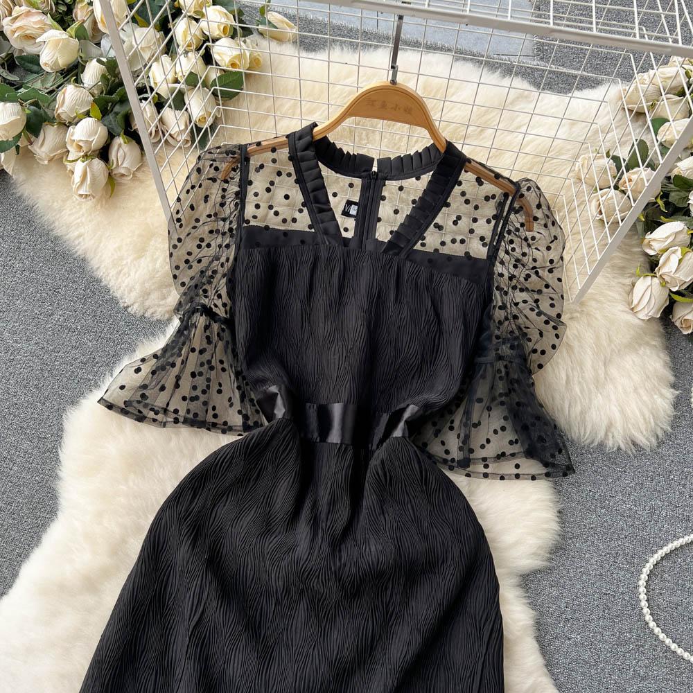 Robe de travail à pois noirs pour femmes, nouvelle mode d'été, col