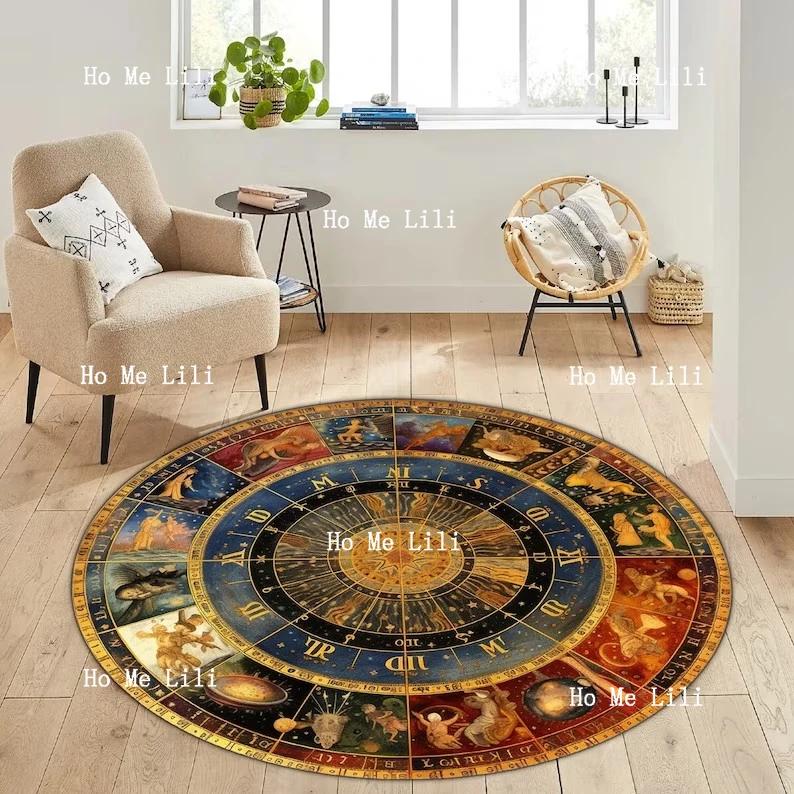Astrology Zodiac Rugs Horoscope Design Mat Astrology Design Sun Moon Star Gift Round Carpet 60X60cm
