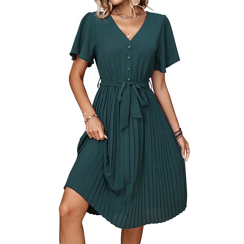 2025 summer new temperament women's pleated French retro dress