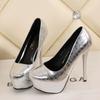2025 HOT Women Pumps Patent Leather 14CM Thin Heels Pointed Toe Waterproof Platform Silver Wedding Office High Heel Shoes Woman