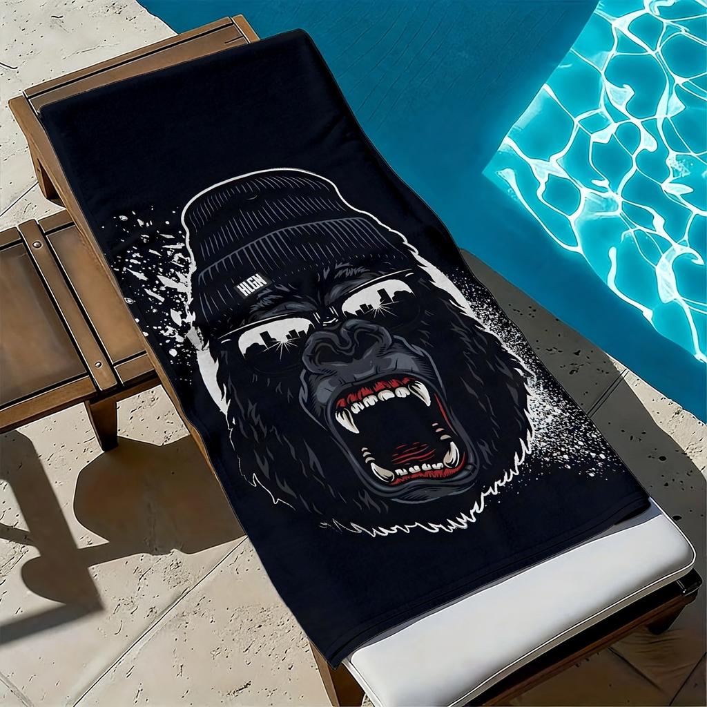 Buntes Muster des Cartoon-Gorillas Polyester-Mikrofaser-Strandtuchs ist hochsaugfähig, geeignet für Schwimmen, Strandausflüge