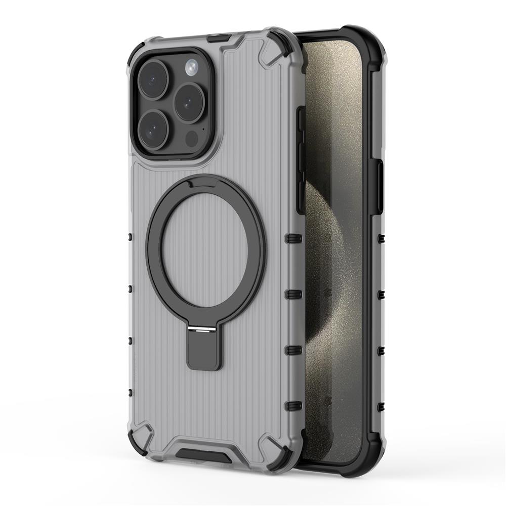 For Magsafe 17 Air 16 15 14 Plus 13 Pro Max Corrugated Magnetic Metal Bracket Transparent Phone Case Protective Cover