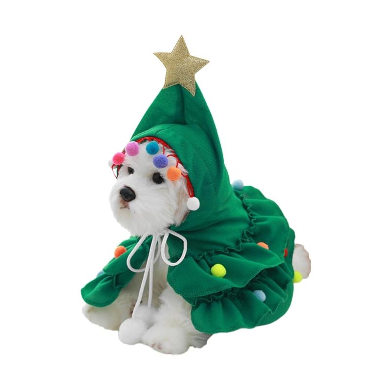 Cat Cloak Cape Christmas Tree for Small Medium Girl Dogs, Cat Wedding Costume Adjustable Cloak Cape