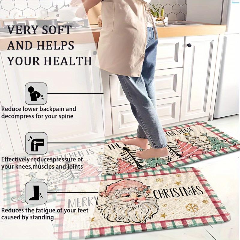 2Pcs Anti Fatigue Kitchen Rugs Christmas Print Waterproof Non-Slip Thick Cushioned Kitchen Mat Heavy Duty Comfort Standing Mat for Kitchen