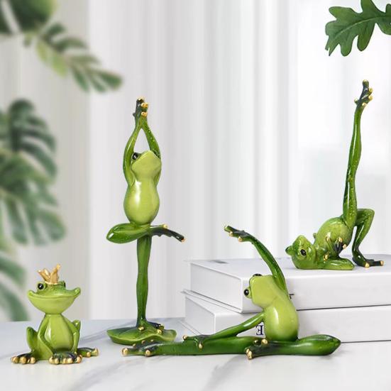 Yoga Frog Statue Cartoon Couple Frog Figurine Resin Sports Frog Sculpture Home Office Desktop Decoration Ornament