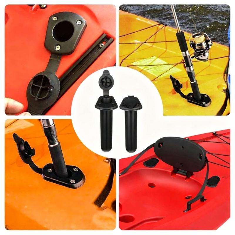 Black ABS Rod Tube Insert for Deck Mount Use, Fishing Accessory with Cap Cover, Top Collar, and Screw-Ready Opening for Rod Storage Use
