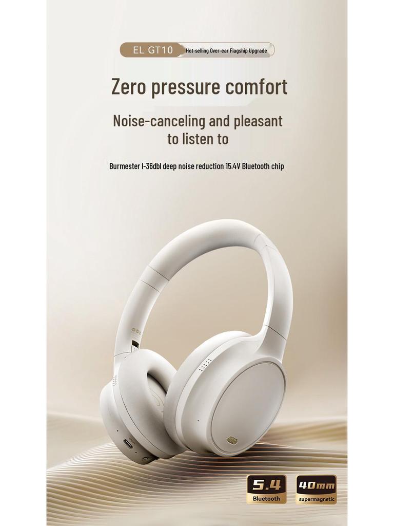 ANC Over-Ear Wireless Noise-Canceling Headphones with Long Battery Life and Heavy Bass - Minimalist Full-Ear National Tide Style.